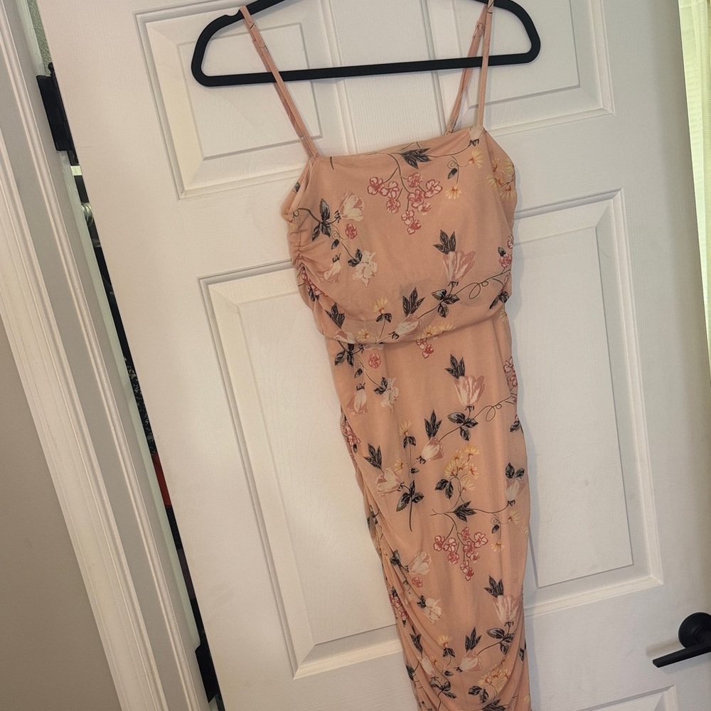 Chic Floral Midi Dress with Spaghetti Straps and slit